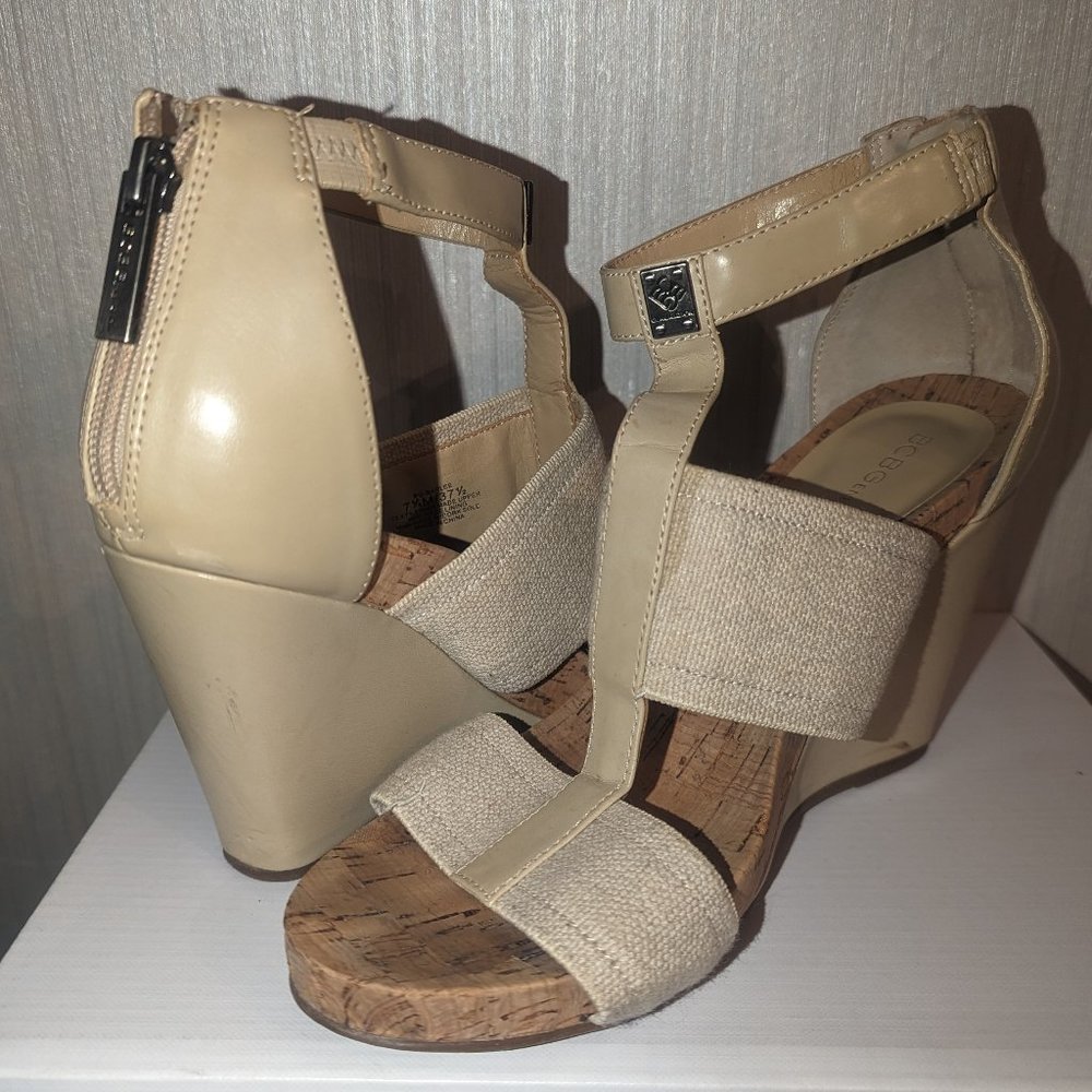 BCBGeneration tan wedge sandals
